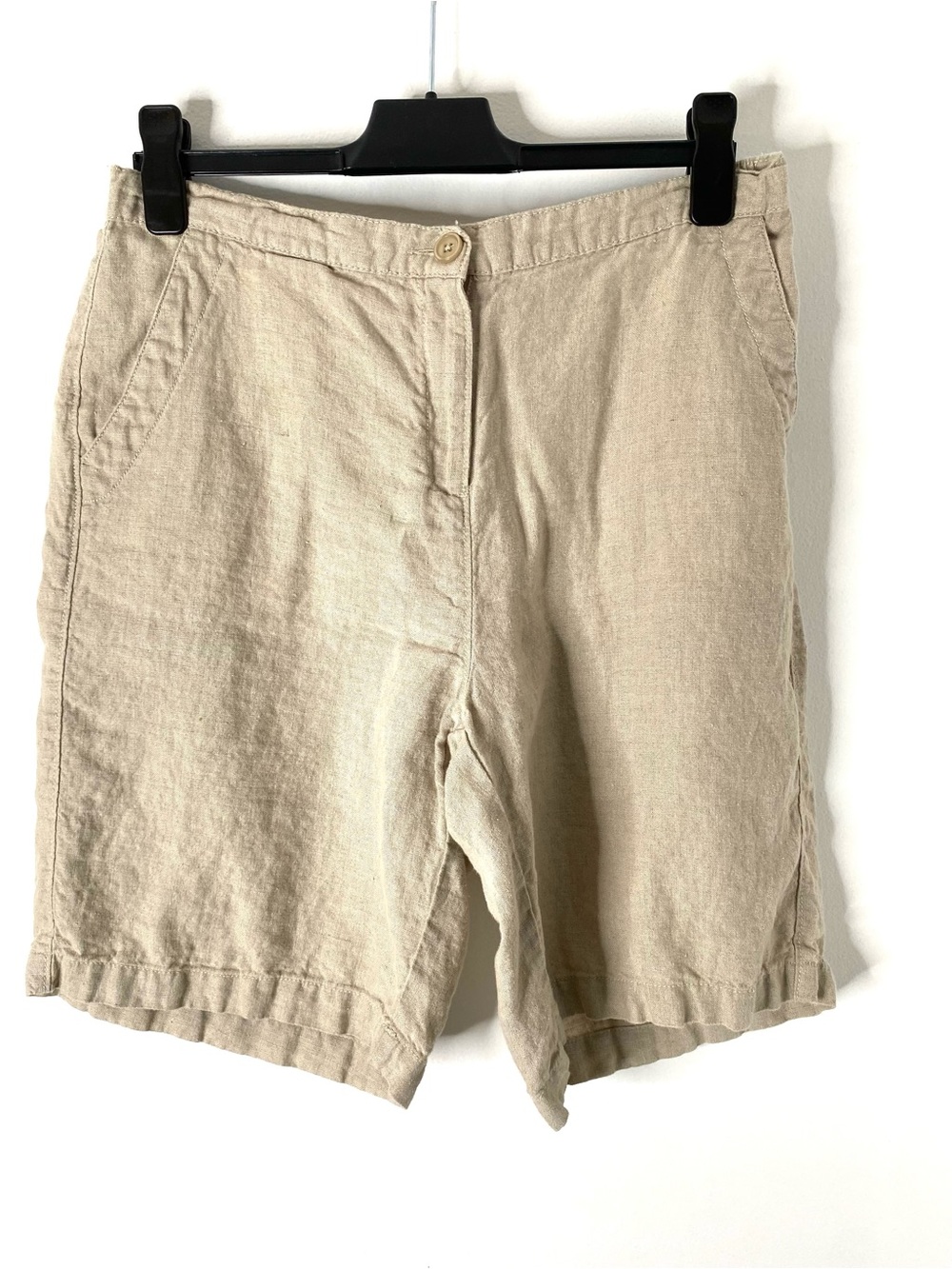 L.L. Bean Beige 100% Linen Shorts Elastic Waist Regular Fit 9.5 Inseam